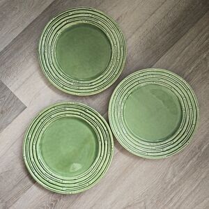 Bordallo Pinheiro Green Bamboo Dinner Plates Set of 3 Portugal Majolica 10"
